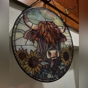 Stained glass highland cow